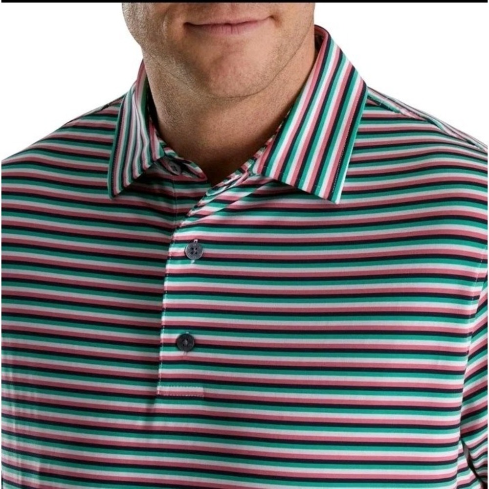 FOOTJOY Performance Fabric Multicolor Striped Lisle Polo Golf Shirt Sz XL